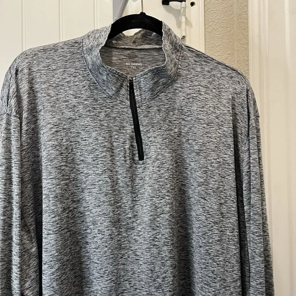 Real Essentials Gray Space Dye Quarter Zip Pullover Long Sleeve Shirt Mens 2XL